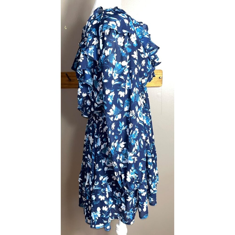 Abercrombie & Fitch Dress Blue Ruffles Full Skirt Tier Balloon Mini Boho Women L - Picture 10 of 12